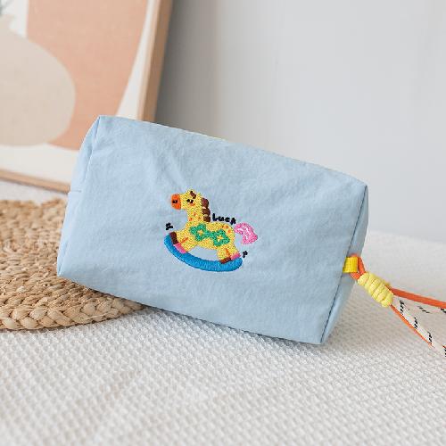 Style Large Capacity Cartoon Nylon Waterproof Makeup Pouch Cute Horse Embroidery Mini Lightweight Handheld Phone Bag