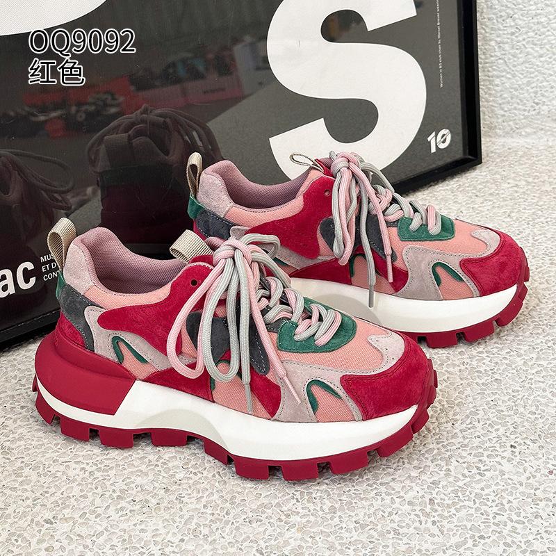 Leather small waist platform waffle Forrest Gump shoes new autumn super fire sports casual dad shoes