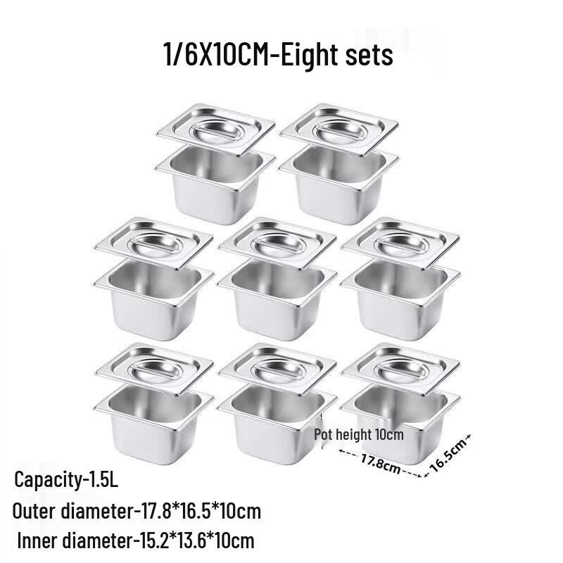 Hunton Stainless Steel 1/6 Size Food Pan Set