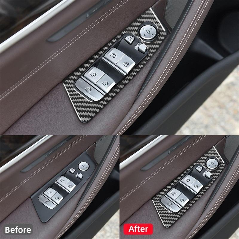 For BMW 5 Series G30 2018- Accessories Carbon Fiber Interior Car Windows Lifting Button Control Panel Trim Cover Stickers