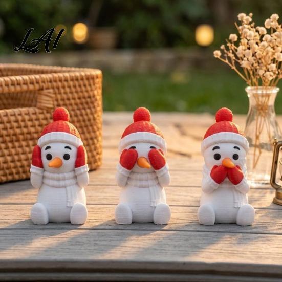 Decorative Winter Desk Accessory 3D Printed Snowman Figurine See No Evil Speak Hear Cute Home Decor Christmas Ornament for Holiday And Office