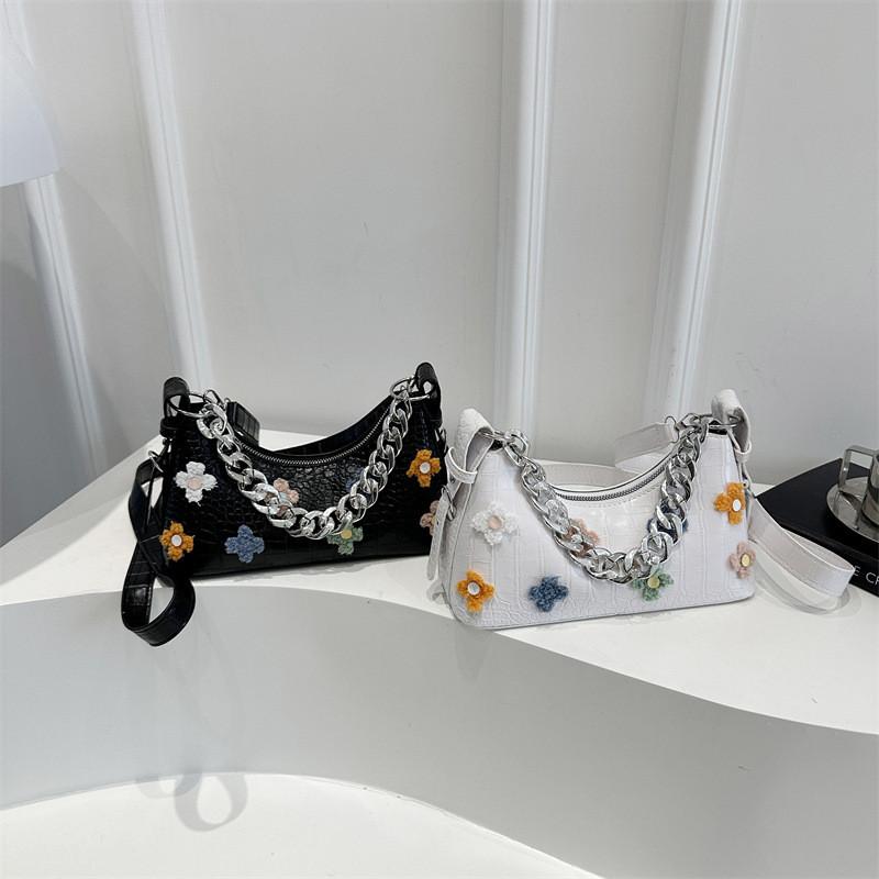 And Flower Fashion Chain Decoration Stone Texture Women Casual Bag Shoulder