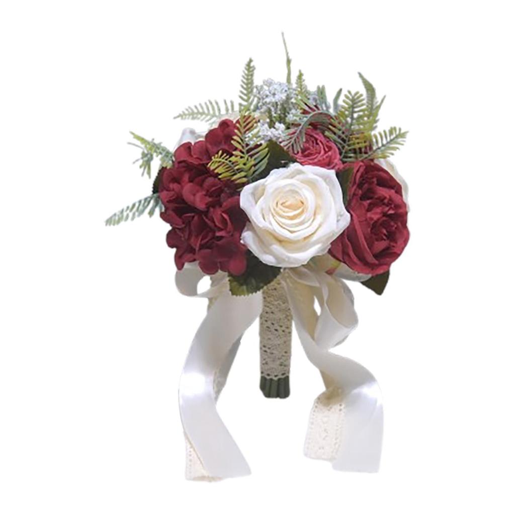 Wedding Bridal Bouquet Ribbon Bridesmaid Bouquet Fake Silk Rose Decor for Ceremony Anniversary Farmhouse Wedding Festival Church