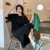 Plus Size Women's Summer Slit Dress - Loose Fit, Crew Neck, Solid Color, Mid-Length, Short Sleeve Over-Knee T-Shirt Dress.