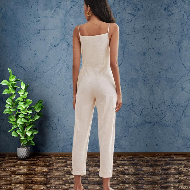 2022 Cotton & Linen Women's Suspender Jumpsuit - Casual European & American Style
