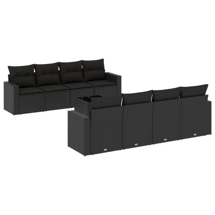 VidaXL Salon de Jardin avec Coussins 9 pcs, Canapés de Terrasse, Ensemble de Meubles de Patio, Mobilier d'Extérieur, Noir 3218735