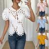 Women's Crochet Lace Short Sleeve Blouse Hollow Out Scalloped Casual Summer Top