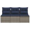 Garden Sofa with Cushions 3 Seater Gray Poly Rattan