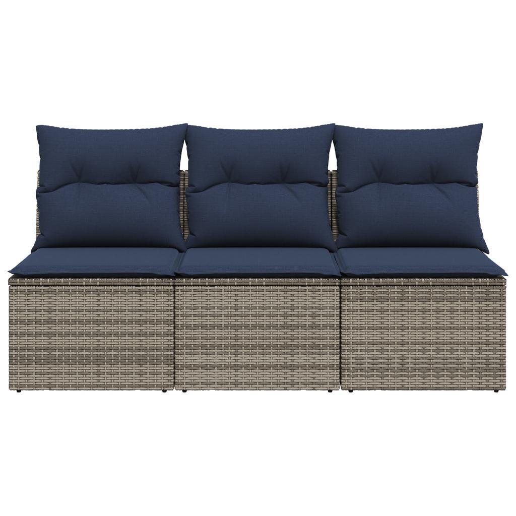 Garden Sofa with Cushions 3 Seater Gray Poly Rattan