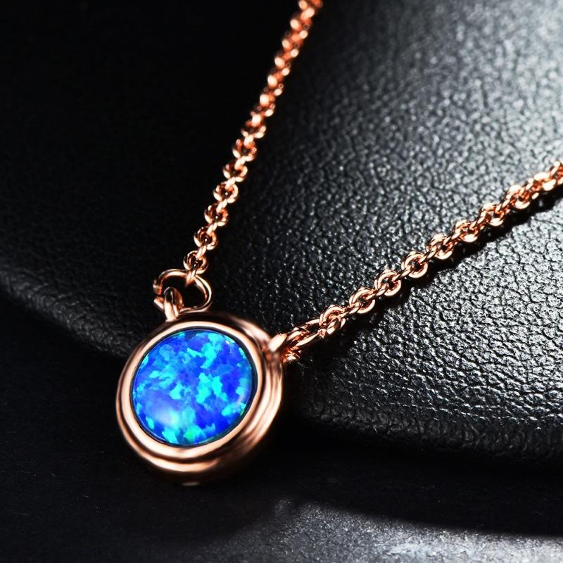 Cute wind rose gold blue opal circle pendant necklace female Internet celebrity accessories design sense collarbone chain