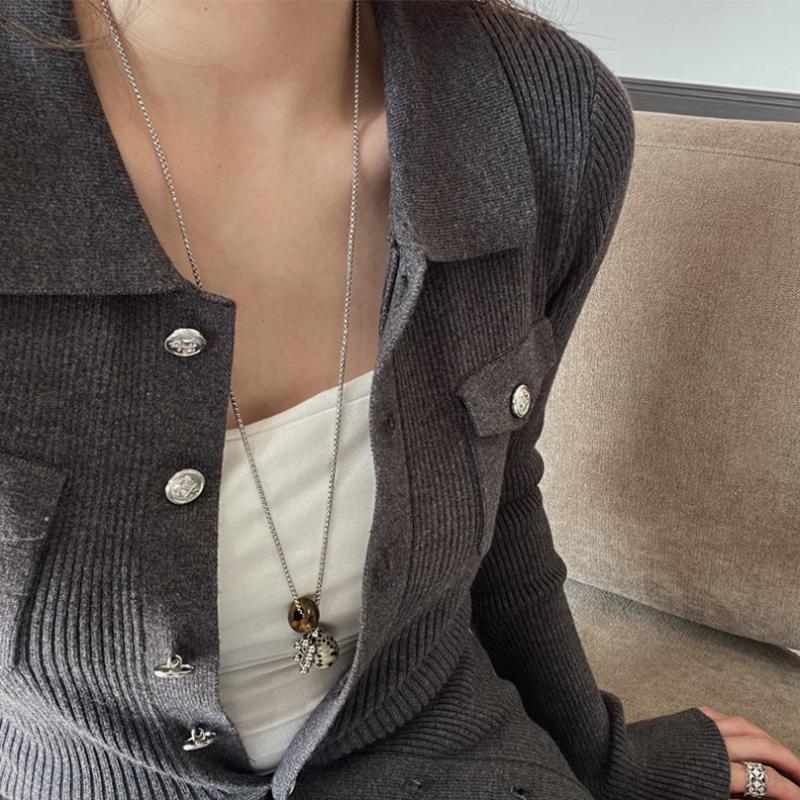 Fashion Spotted Tiger Eye Stone Irregular Pendant Necklace for Women Long Chain Girls Charm Aesthetic Jewelry Accessories