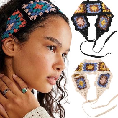 Bohemian Crochet Turban Hair Bands Vintage Fashion Hair Scarf For Women Flower Knit Holiday Headband Headwrap Hair Accessories