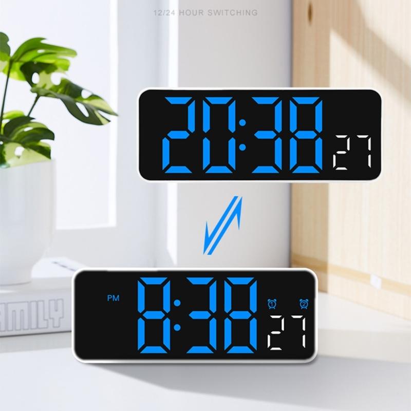 Multifunctional Digital Clock LED Display with 2 Alarms Temperature Monitors and Date for Students and Professional