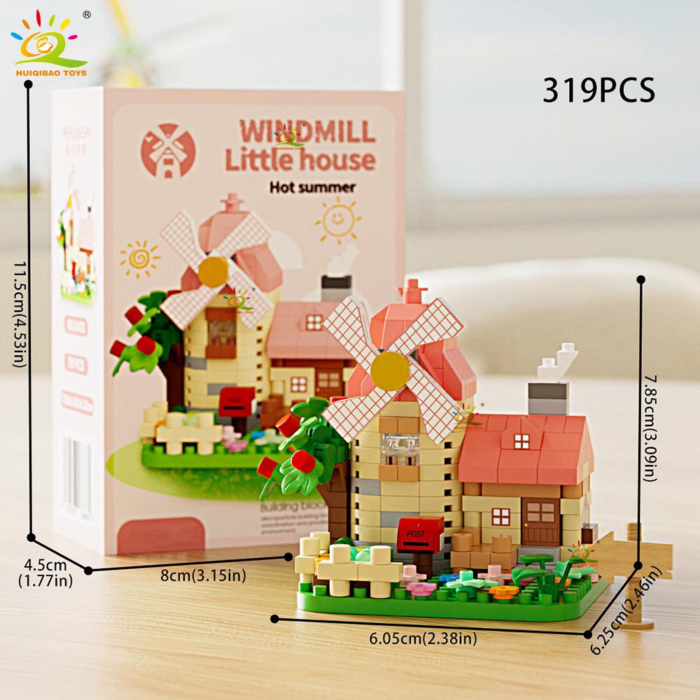 Cute MOC Windmill House model Micro Building Block Street View Model Mini Brick Toy for Children Desk Home Decoration