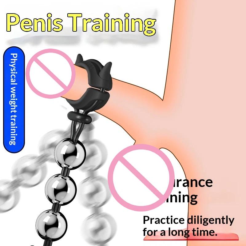 Male Penis Ring Exercise Device Weight Bearing Penis Extender Enlargement Stretcher Ball Semen Lock Adult Sex Toys For Men