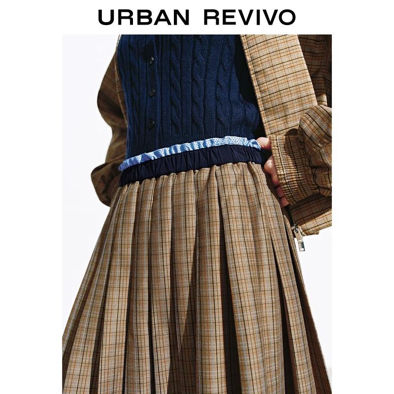 UR Women's Vintage Plaid A-Line Skirt with Contrast Waist