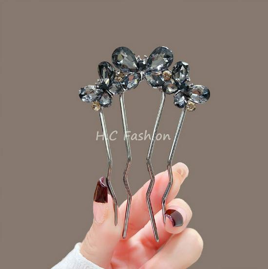 Elegant U-Shaped Butterfly Tassel Hairpin - Ancient Style Floral Accent for Qipao