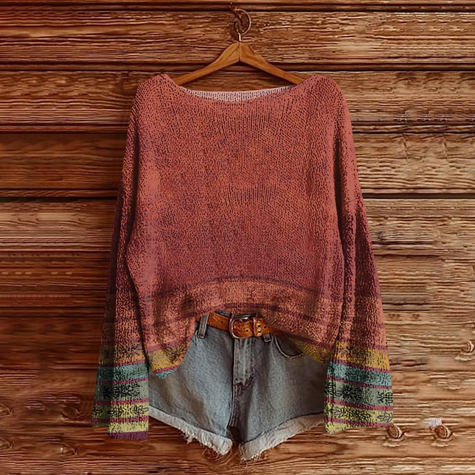 

Women s Round Neck Lightweight Sweater Casual Long Sleeve Knit Pullover S шафрановий