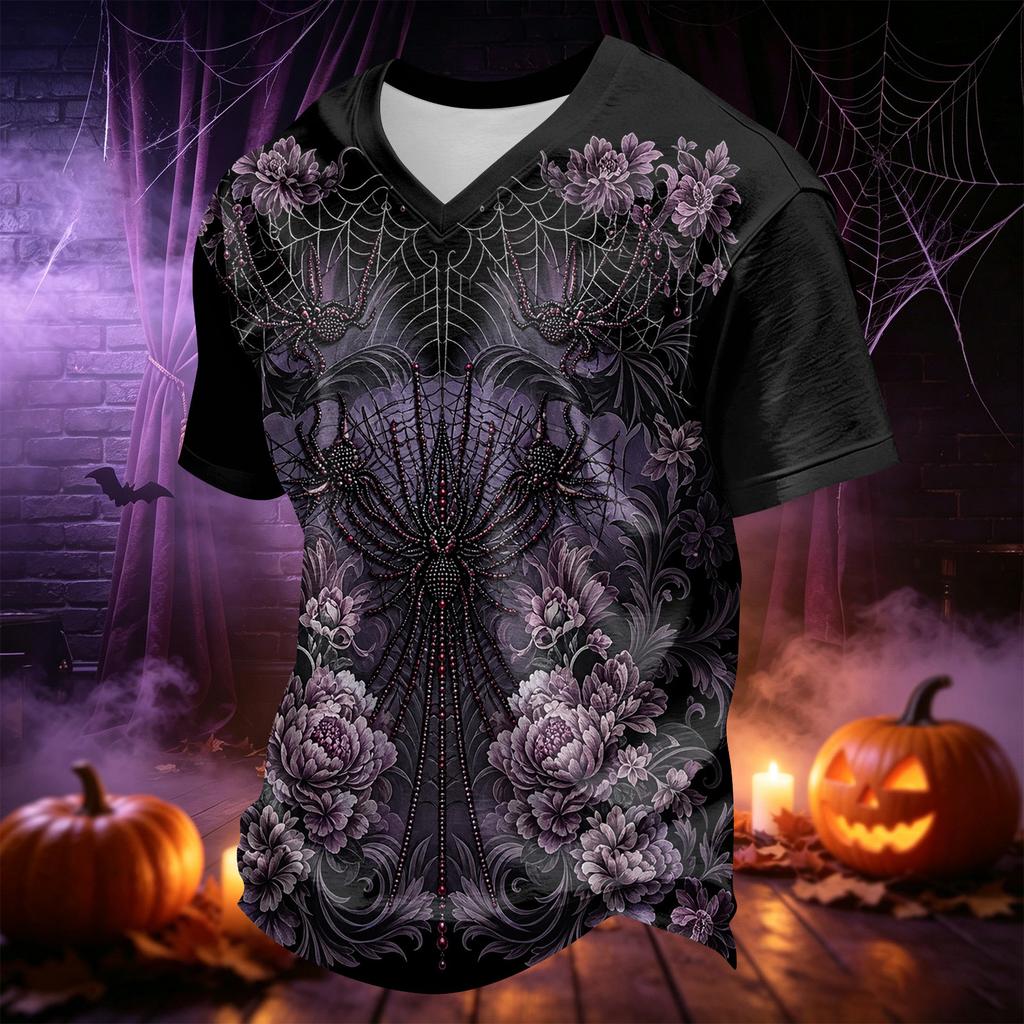 Men's V-Neck Halloween Printed T-Shirt Casual Top