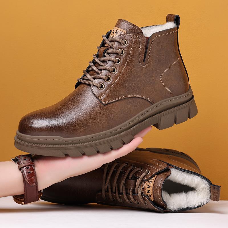 

Мужские ботинки Мартин 2025 зимние утепленные хлопком теплые ботинки мужские универсальные нескользящие средней высоты мужские кожаные ботинки утепленные нескользящие 44 хаки