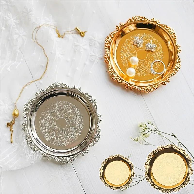 Silver and gold iron plate, decorative jewelry display tray, party supplies, for storing various jewelry, 1 piece