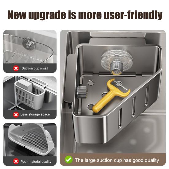 Sink Filter Rack with Suction Cups for Kitchen Sink Excellent Drainage Rustproof Carbon Steel Sponge Holder Multi-Functional Storage Rack for Soap