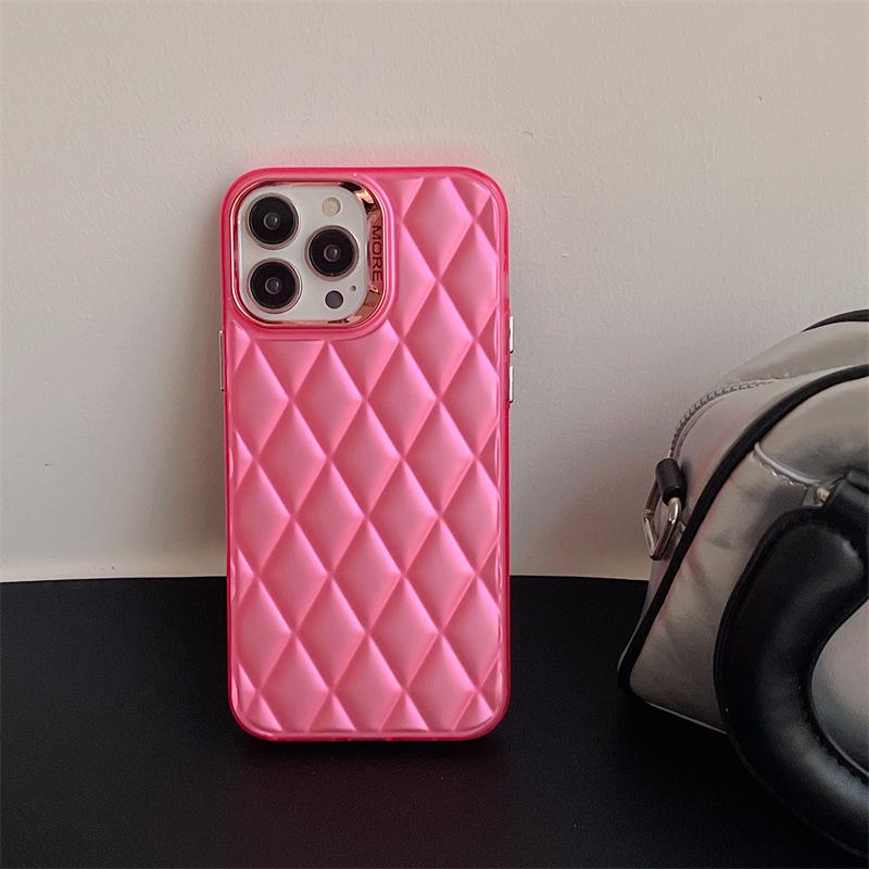 Pouzdro na mobilní telefon Xiaoxiangfeng Rhombus je vhodné pro iPhone15, barevné stříbrné Apple 16 jednobarevné 14promax pevné pouzdro, dámské trendy.