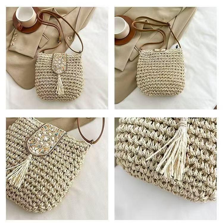 Women's 2025 Fashion Straw Tassel Crossbody Bag - Versatile Woven Beach Shoulder Bag