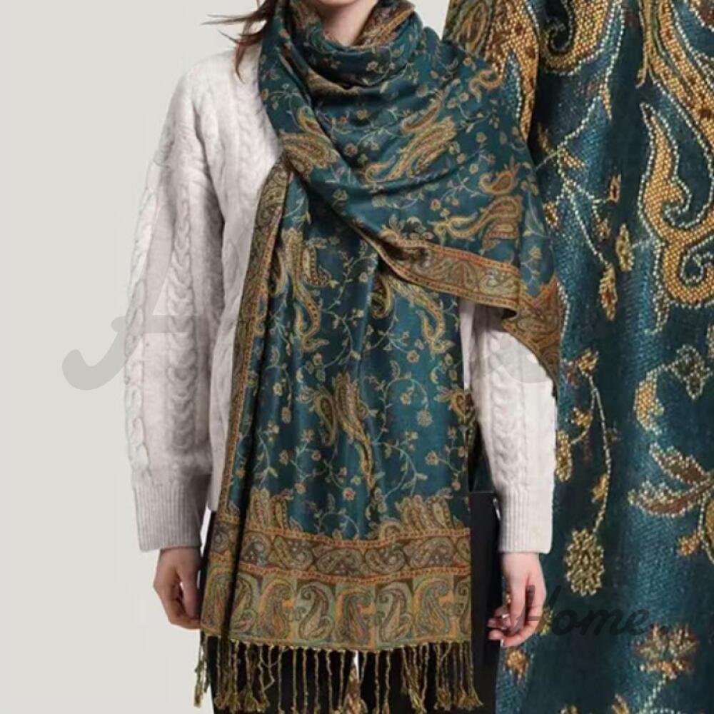 Paisley Embroidered Long Shawl, Premium Tassel Fringe Scarf for Muslim Women Tudung Hijab Raya Elegant Gift Accessories