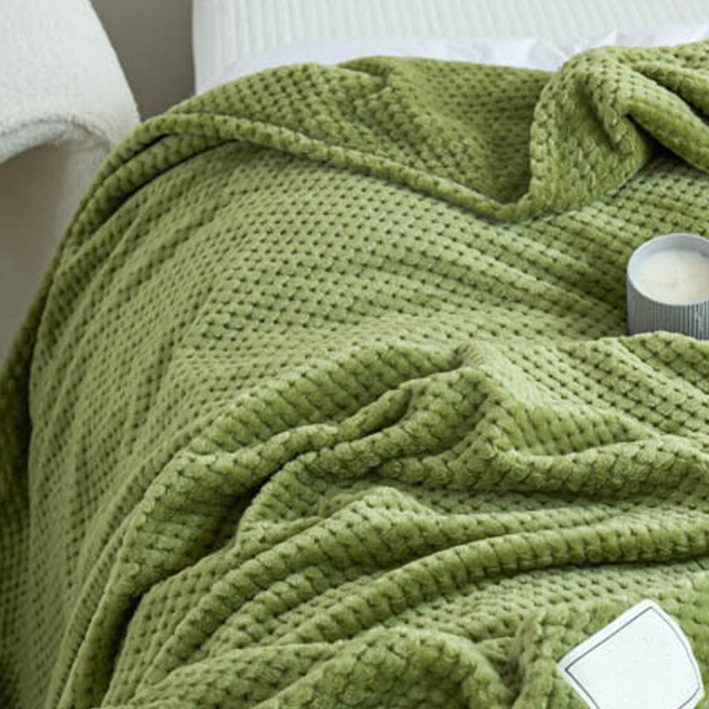 Cooling Blanket Milk Fleece Lattice Jacquard Blanket Summer Cold Single Nap Blanket for Sofa Bed Office Green 100x120cm