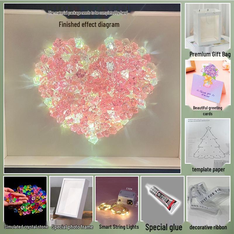 Handmade Starry Crystal Christmas Tree Night Light & Photo Frame Kit - Unique Gift for Women