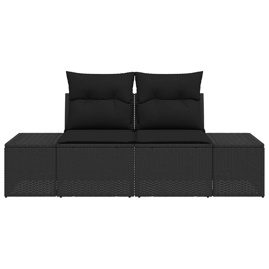 Garden Sofa with Cushions Black 184 x 62 x 69 cm Poly Rattan