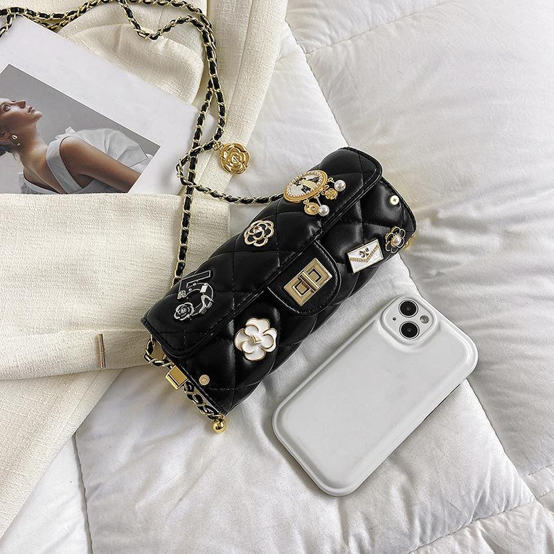 Bag summer new 2025 Korean version fashion shoulder bag women's small fragrant wind rhombus texture crossbody small square bag pu