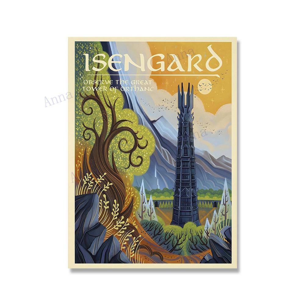 Canvas Painting Nordic Vintage Travel Poster and Prints Tolkien Middle Earth Landscape LOTR Art Wall Pictures Living Room Decor No Frame