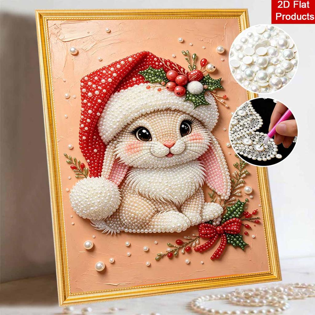 DIY Pearl Bead Painting Kit Adorable Bunny Christmas Stress Relief Craft Frameless 3D Canvas Art for Adults Home Decoration Gift