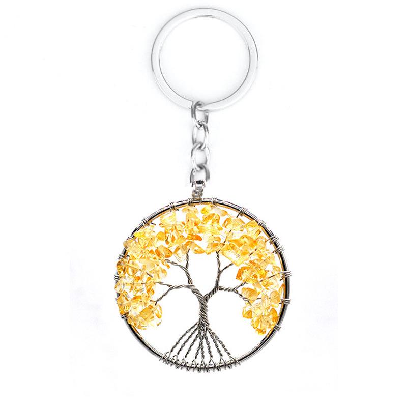 7-Color Natural Crystal Tree of Life Keychain Pendant