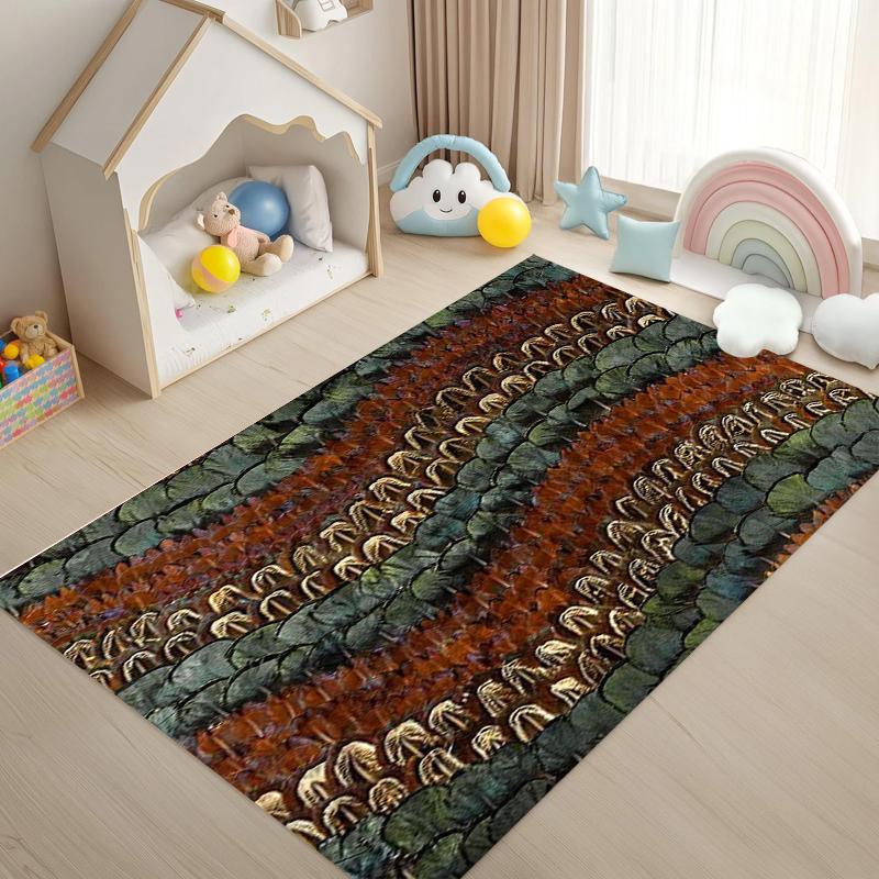 Bohemian Feather Inspired Print Area Rug, Soft Non-Slip Floor Mat for Living Room Bedroom Kitchen Office Home Decor