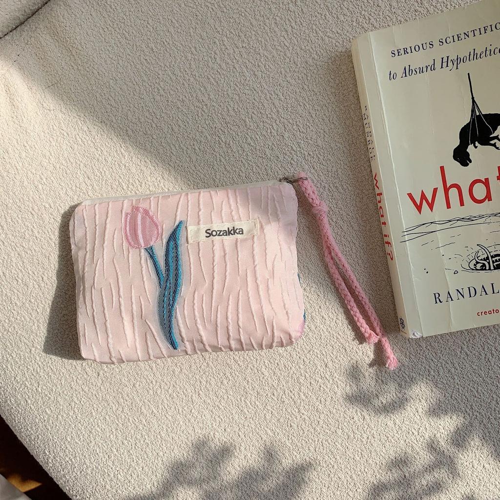 Kawaii Floral Travel Coin Purse Lipstick Cosmetic Small Storage Bag Cute Women Makeup Handbags Wallet Organizer Pouch Card Bags