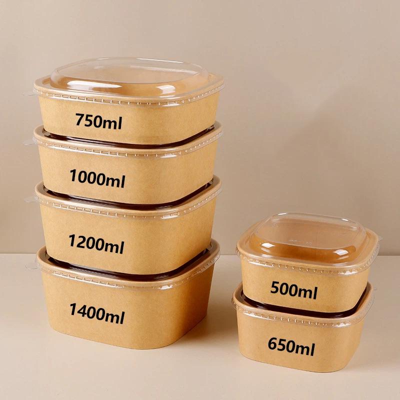10Pcs Disposable Lunch Box Kraft Paper Square Lunch Box Fast Food Packing Boxes Paper Bowls With Lid Household Bento Boxes