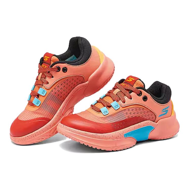 Skechers Skx Court Hype Comfortable Versatile Non-Slip Durable Low-Top Kids Basketball Shoes Kids sneaker Orange Red 406069L-ORMT