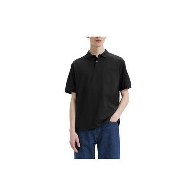 Levis Solid Color Half Button Short Sleeve Polo Shirt Men Tops Black A6735-0011