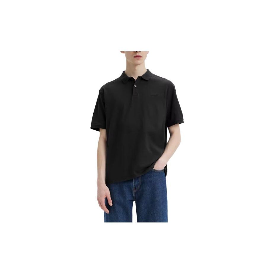 Levis Solid Color Half Button Short Sleeve Polo Shirt Men Tops Black A6735-0011