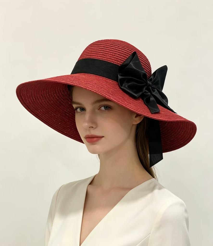 Summer hat women's big edge bow visor women's straw hat outdoor travel UV protection self-operated