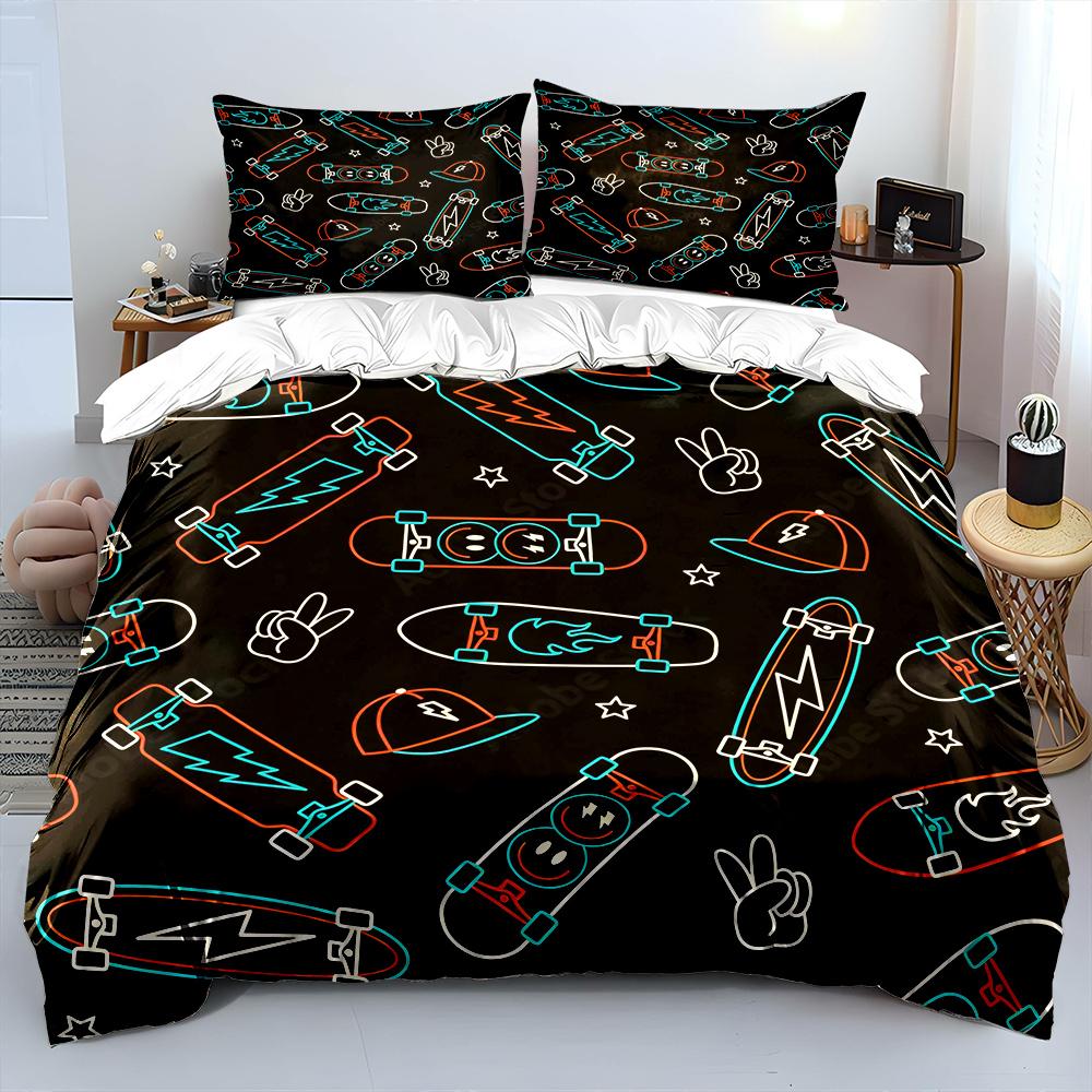 Skateboards and Lightning Pattern Bedding Set for Kids Luxury Gift 3pcs Digital Print Comforter Set Soft Comfortable Breathable