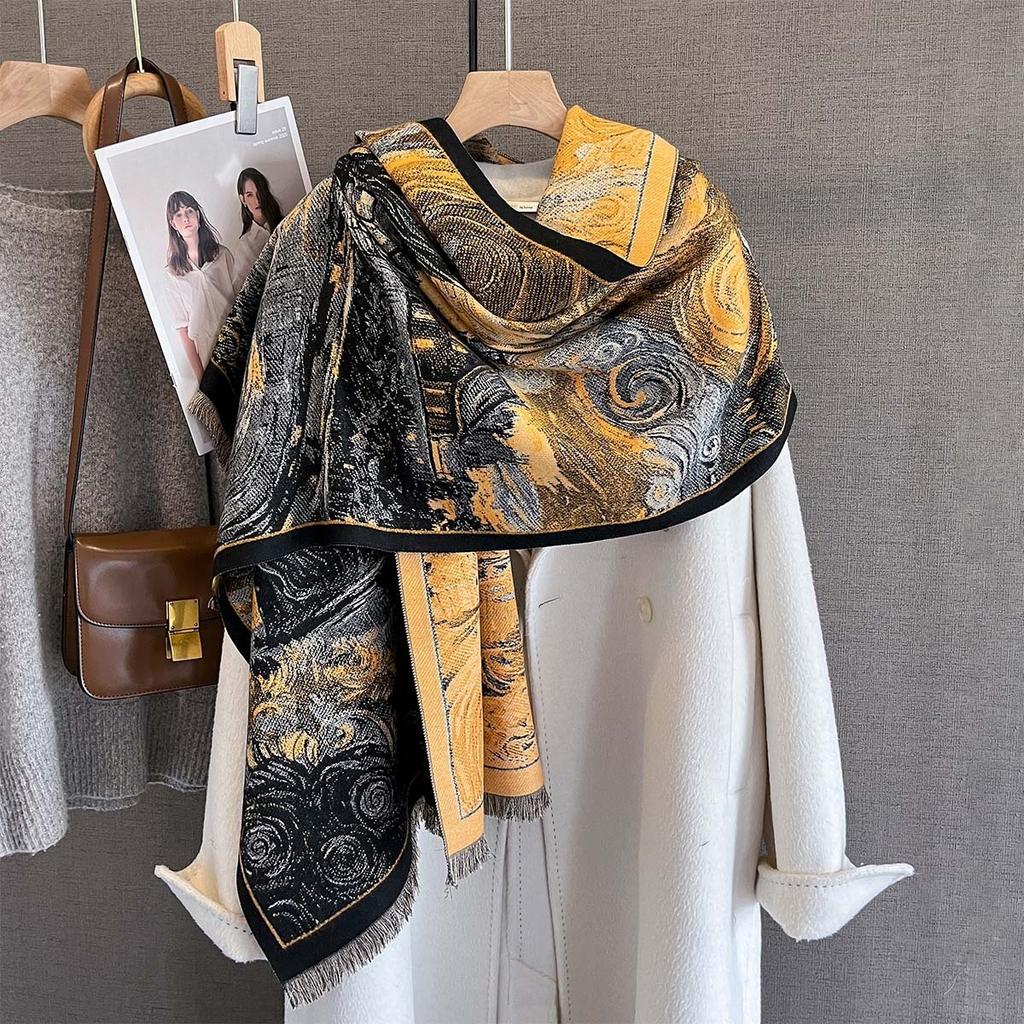 Autumn/Winter Warm Scarf 185*65cm Tassel Shawl New Women's Imitation Cashmere Thickened Warps Coldproof Windproof Blanket