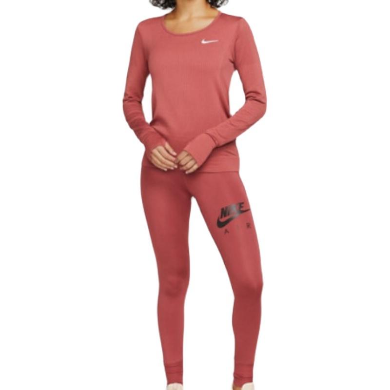 Nike חולצת טריקו ארוכה בצבע אחיד, צווארון עגול, הדפס לוגו, וינטג' אמריקאי, דופמין, לנשים, אדום BV3919-661
