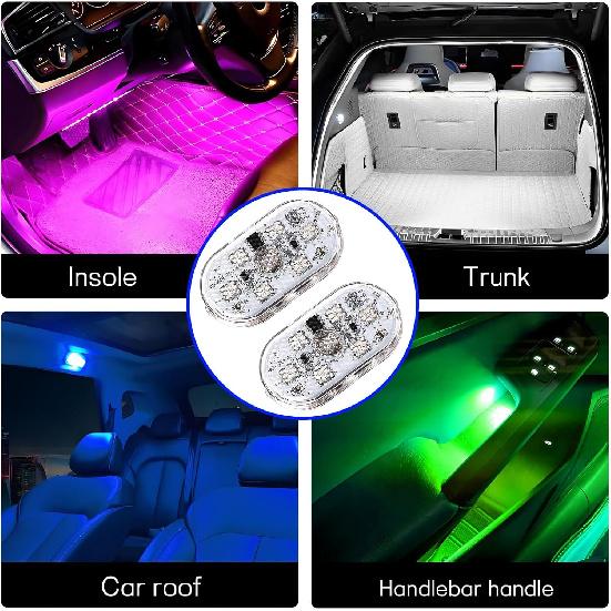 4 PCS Car LED Lights Interior Wireless, Super Bright 7 Colors Auto Interior Ambient Light With 6 Bright LED Lamp Beads, Portable USB Rechargeable Car