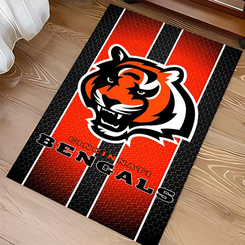 1pc Cincinnati Bengals LOGO Print Area Rug - Soft,Washable Non-Slip Indoor Mat for Office Chairs,Living Room,Home Office Decorative Rug