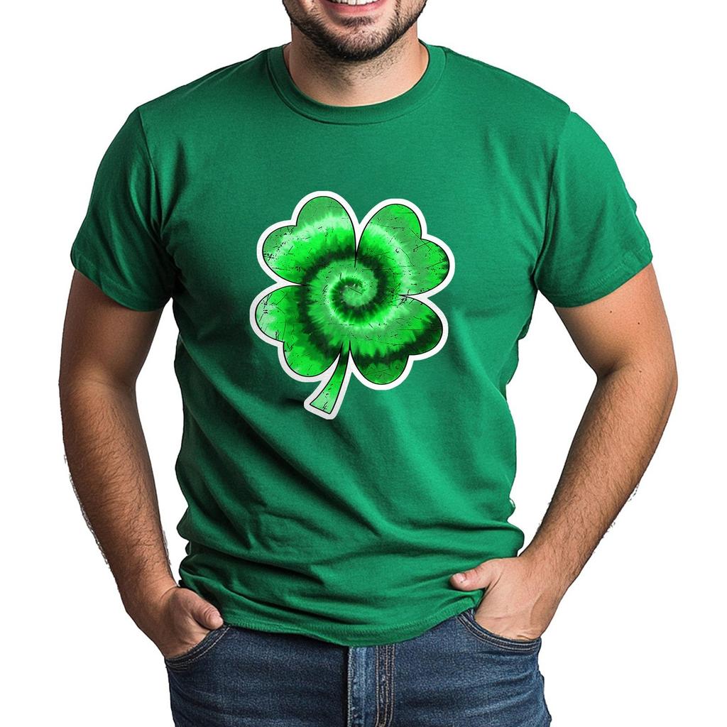St. Patrick's Adult Green Crew-neck Short-sleeved Printed Green Three-leaf T-shirt