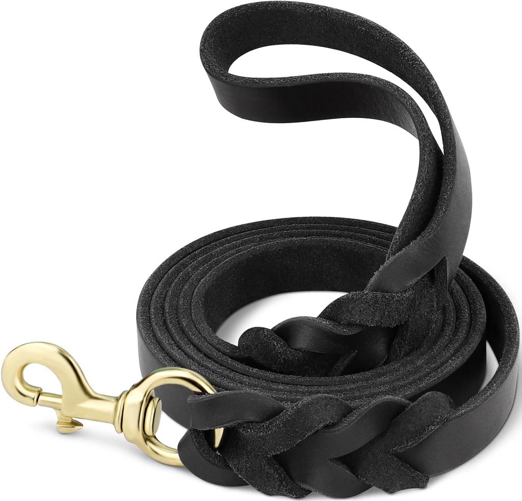 Leather Dog Leash, Heavy Duty Genuine Leather Braided Dog Leashes for Large Medium Small Dogs Shepherd Training and Walking